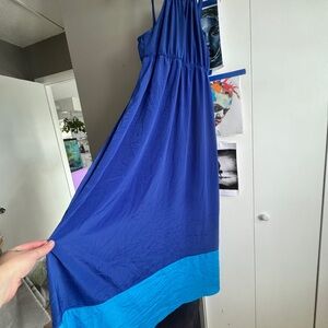 Old Navy Royal Blue Color-Block Satin Maxi Dress - Large